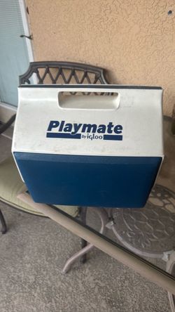 Vintage Igloo Playmate Cooler 16 Qt • Blue & White • Push Button • Made in USA