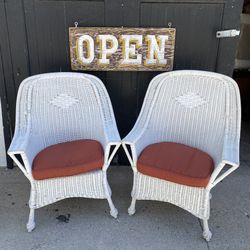 Pair of Vintage White Wicker Chairs