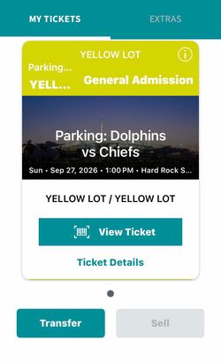YELLOW PARKING PASS: Miami Dolphins vs Kansas City Chiefs