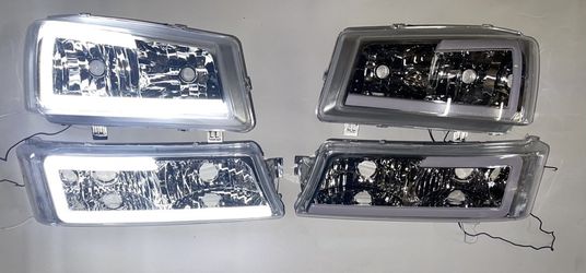 03-06 chevy silverado led chrome housing clear headlights