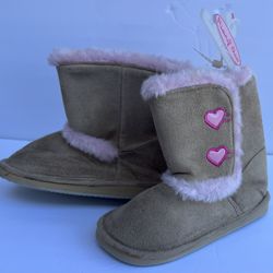 Toddler Girls Boots Camel/Pink Hearts Size 9