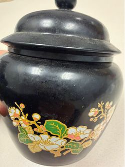 Vintage Avon Black Amethyst Glass Ginger Floral Jar Vase