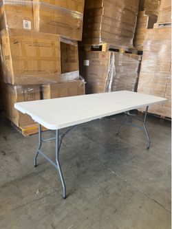 6ft Foldable Portable Plastic Tables for Party, Fold-in-Half Heavy Duty Table, 6’ Utility Dining Card Long Table, Indoor Outdoor Fold up for Picnic, C