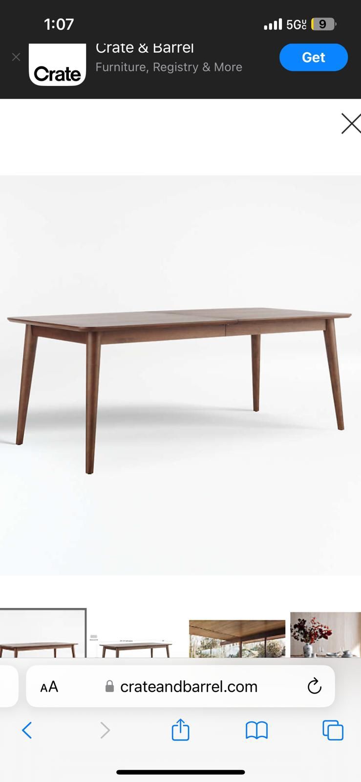 Crate Barrel Tate Walnut Extendable Dining Table