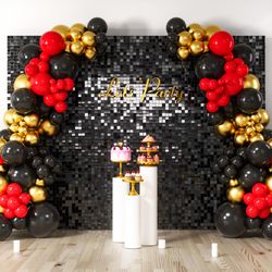 COKAOBE Black Shimmer Wall Backdrop, 24PCS Square Sequin Shimmer Backdrop Panel, Photo Backdrops For Birthday, Anniversary, Wedding, Graduation & Bach
