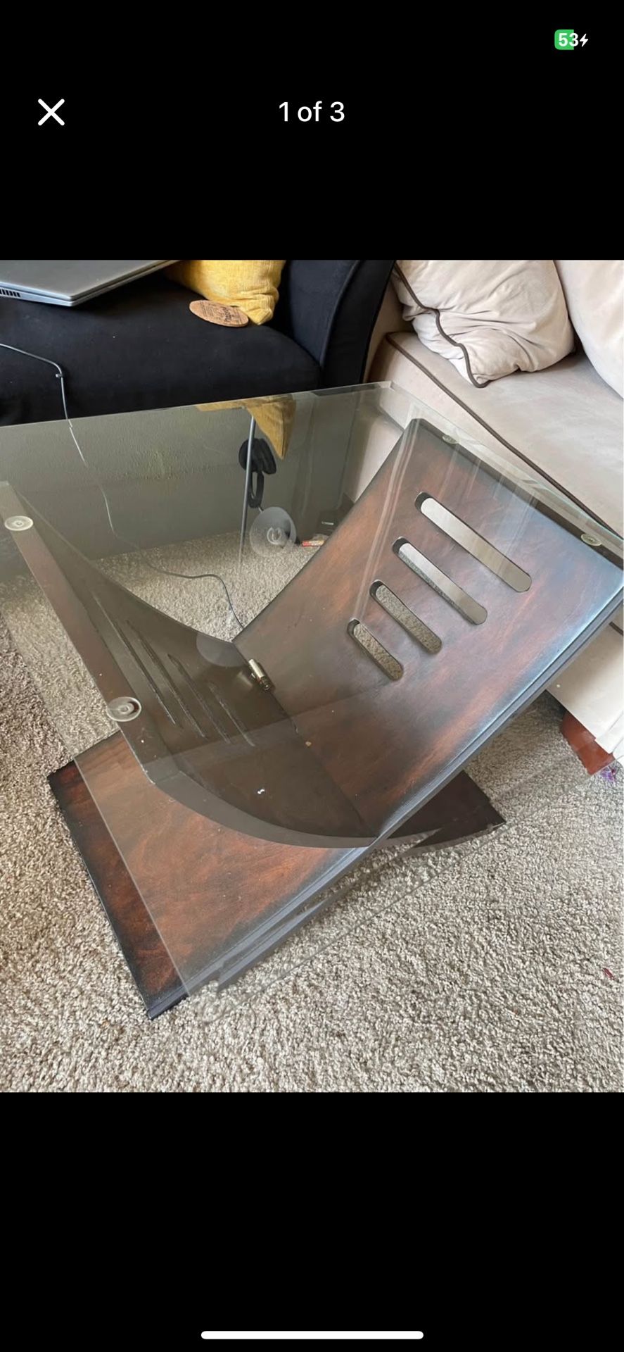 Glass Table with Wooden Base
