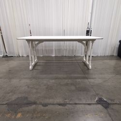 White Painted Wood Farmhouse Trestle Dining Table