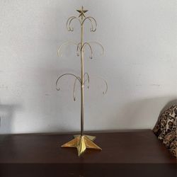 RARE Dept 56 Gold Tone Christmas Tree 28” tall Metal Ornamen Display Tree with a Start Base.