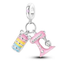 👩‍🍳 New! 2 pc 925 Sterling Silver Macaron Baking Mixer Dangle Charm w Gift Bag