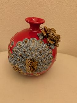 Red & Blue 3D Peacock Vase
