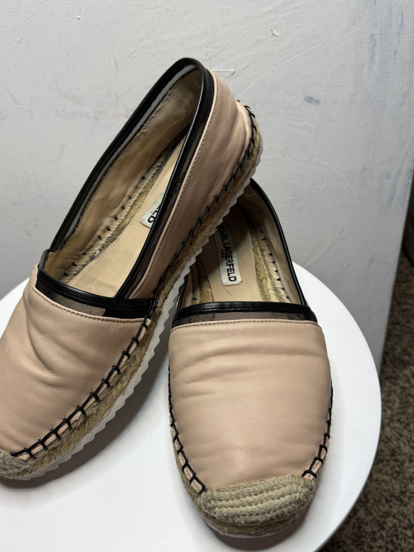 Karl Lagerfeld Alaine women's genuine leather espadrilles, size 8, slip-on (runs a bit small)