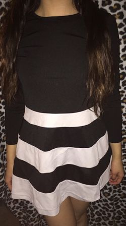 Long Sleeve Black and White Stripe Mini Dress
