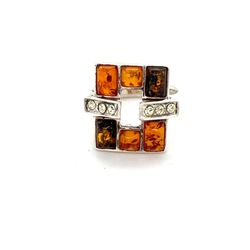 Elegant Silver 925 and Amber Square Ring