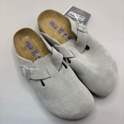 Birkenstock Boston Clog Suede Sandal Taupe