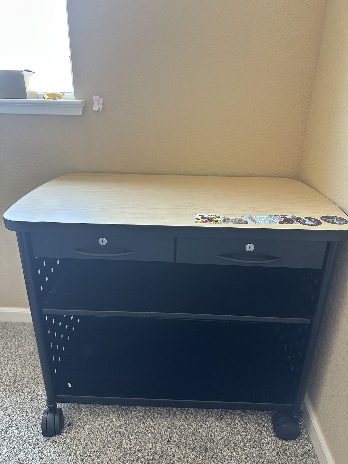Mobile AV Cart With Locking Drawers And Wheels