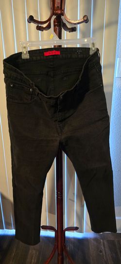 MBX Slim Fit Stretch Jeans Black Wash Whiskering Detail Size 34 x 32