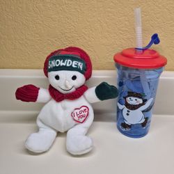 Snowden The Snowman Plush And Cup From 1998 Christmas 