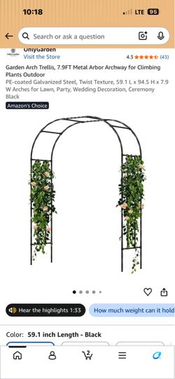 OnlyGarden 7.9FT Metal Garden Arch Trellis