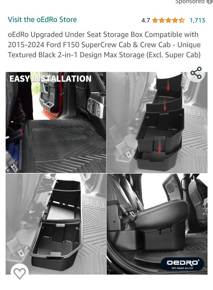 oEdRo Upgraded Under Seat Storage Box Compatible with 20152024 Ford F150 SuperCrew Cab & Crew