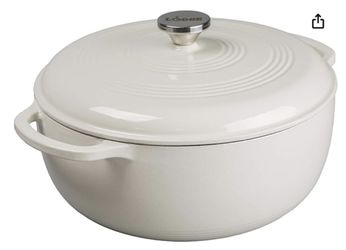 Lodge 7.5qt Cast Iron Enamel Dutch Oven Oyster: Porcelain-Coated, Round, Hand Wash, 7.5-Quart Capacity, 19 lbs