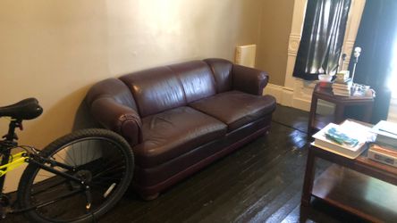 Vintage Burgundy Leather Couch Sofa