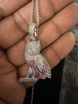 🔥 NEW Iced-Out Owl Pendant + Rope Chain – Silver Tone – 5A CZ