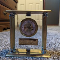 Danbury Heavy Brass Swivel Glass Gold tone Quartz Alarm Desk Clock - Vintage