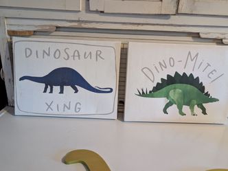 Dinosaur wall hangings.
