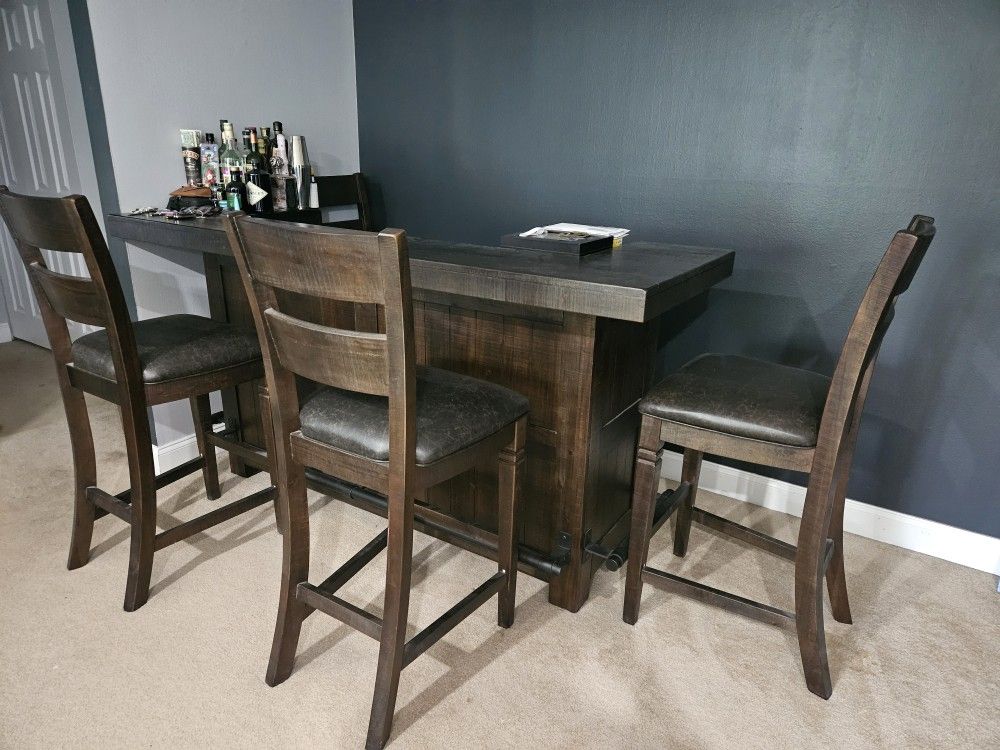 Bar, Console, Coffee Table, 6 Chairs 