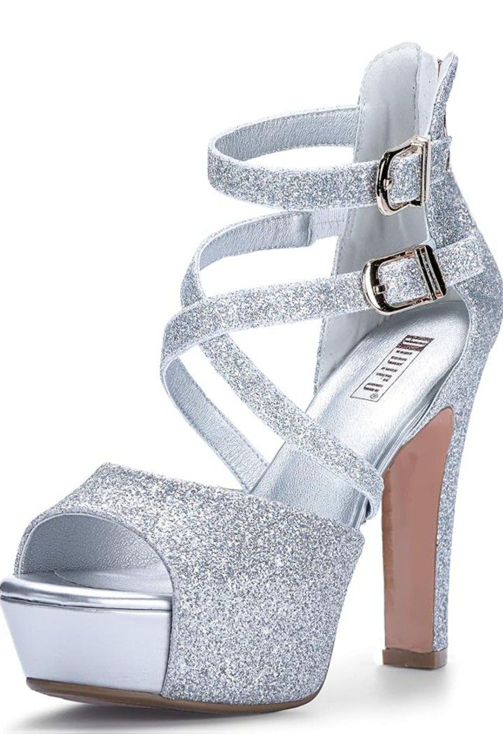 Glitter Strappy Heels Formal/wedding/prom Size 9.5 