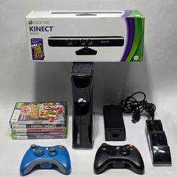 Microsoft XBox 360 S Slim 250GB Black+Kinect+6Games + 2 Control Charger
