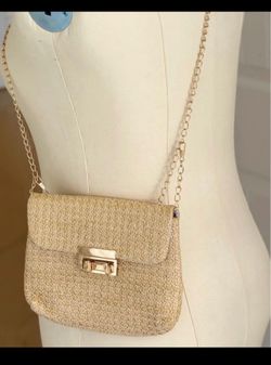 Chic Woven Straw Crossbody Bag – Gold Chain Strap Shoulder Purse
