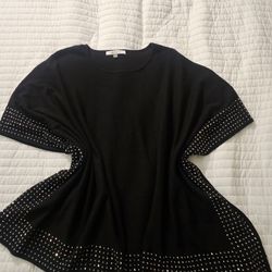 Sioni Black Knit Poncho With Silver Details Womens S/M