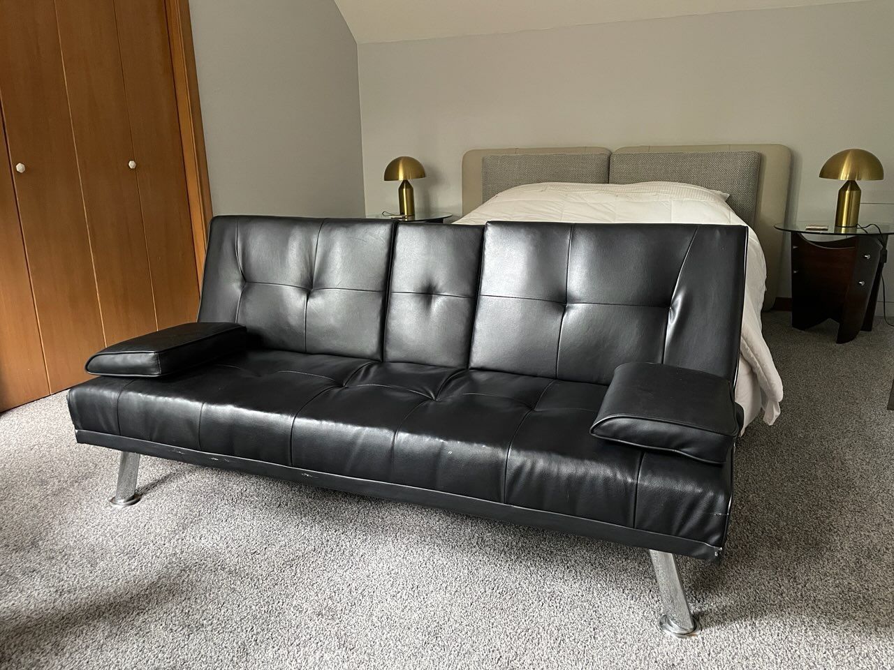 Black Faux Leather Lounge Bed SOFA