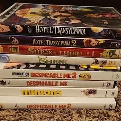 X8 LIKE NEW DVD MOVIE DISC SET HOTEL TRANSYLVANIA MINIONS DESPICABLE ME 1 2 3 SHREK THE THIRD