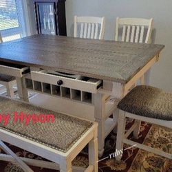 Best Price ! Two Tone Bolanburg Kitchen Dining Room Furniture Set| Bench,4 Chairs, Table Set | Brand new | Sameday Delivery 🚚