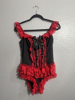 Red And Black Lace Corset Bodysuit