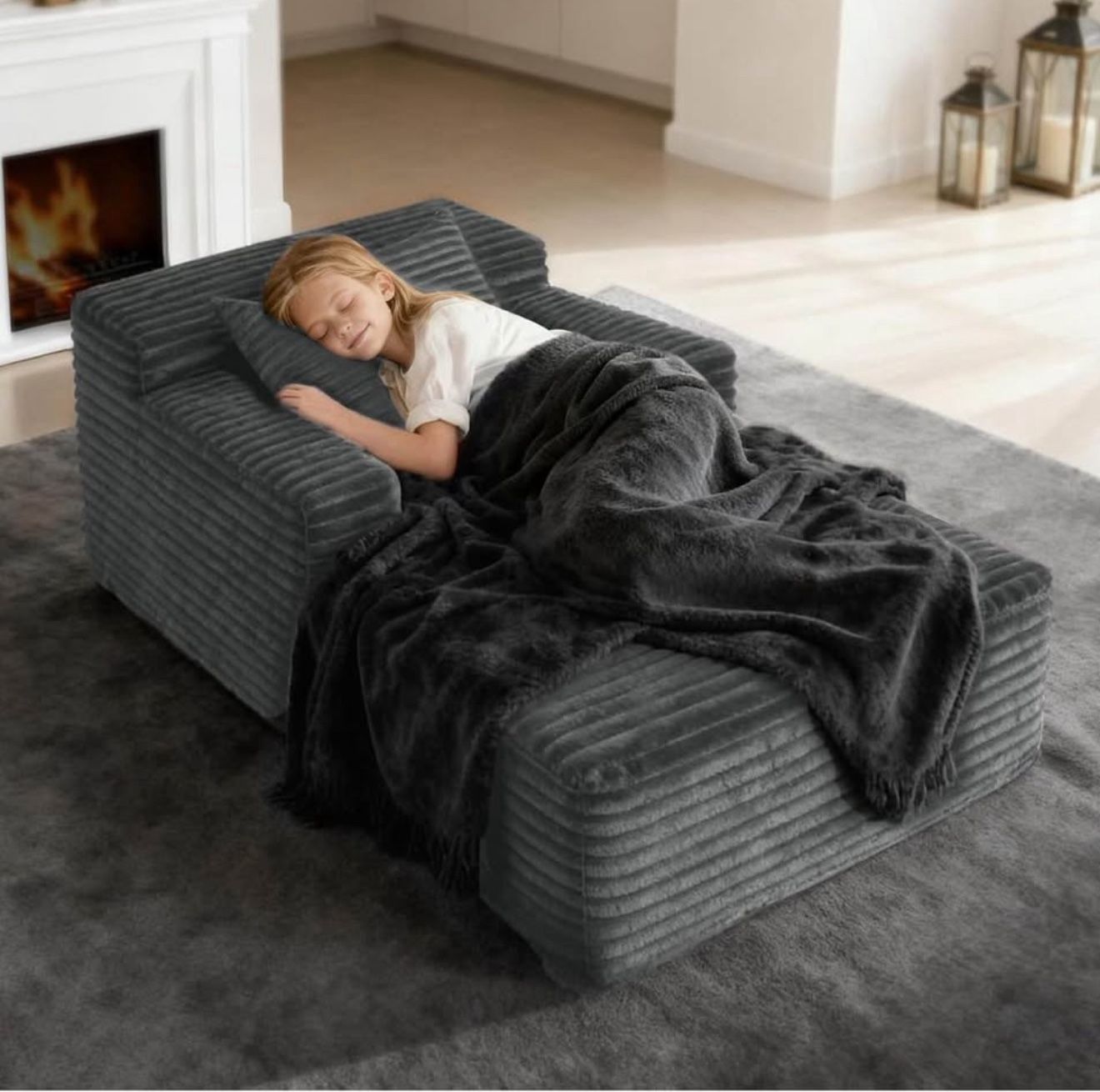 New 45'' Chaise Lounge Chair Indoor, Corduroy Upholstered Boneless Sofa Bed