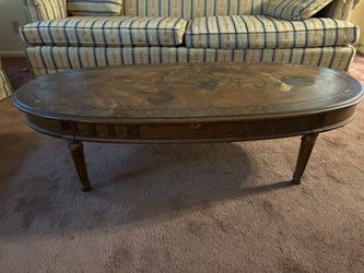 Oval Wood Coffee Table with Drawer