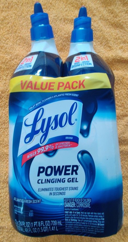 Brand New Lysol Power Clinging Gel Toilet Bowl Cleaner – Value 2‑Pack (Atlantic Fresh)