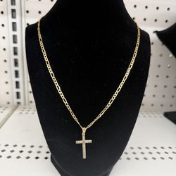 18kt figaro chain & 14kt pendant