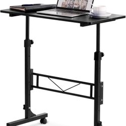 Small Adjustable Rolling Standing Desk, 32” Mobile Desk with Wheels, Black
