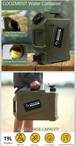 COOZMENT 3.2 Gallon/5 Gallon Water Containers with Spigot, BPA Free Water Jug, Military Green Water Tank, Multifunction Water Storage Containers for C