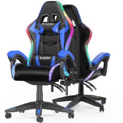 Gaming Chair with LED Lights, Computer Chair with Lumbar Support, Ergonomic High Back Video Game Chair with Swivel Seat and Headrest, Blue