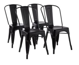 New Set of 4 Black Metal Chairs – Industrial Dining / Restaurant Seating