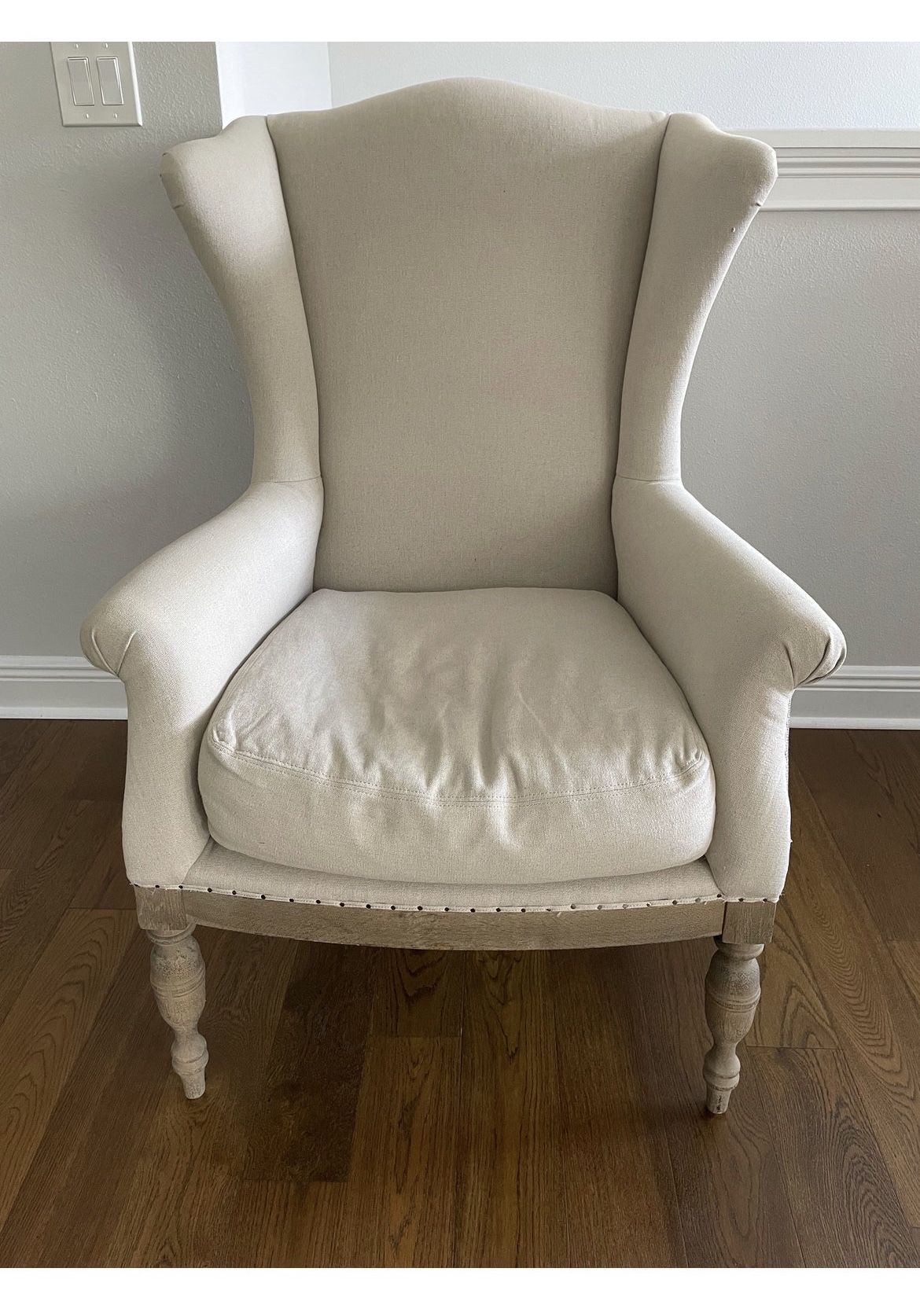 Linen Wingback Chair With Nailhead Trim
