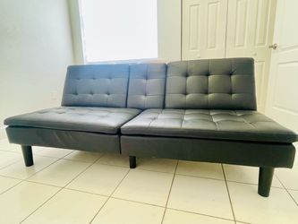 Black  Leather Futon Sofa Bed like new