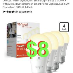 Alexa Light Bulb, S1 Auto Pairing with Alexa Devices, Warm Light Bulbs, Smart Light Bulbs that Work with Alexa, Bluetooth Mesh Smart Home Lighting, E2