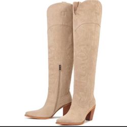 Tall Western Cowboy Boots Suede Beige (SZ 10)