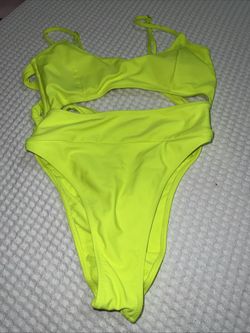 Neón Yellow Cut Out Sexy Swimsuit 